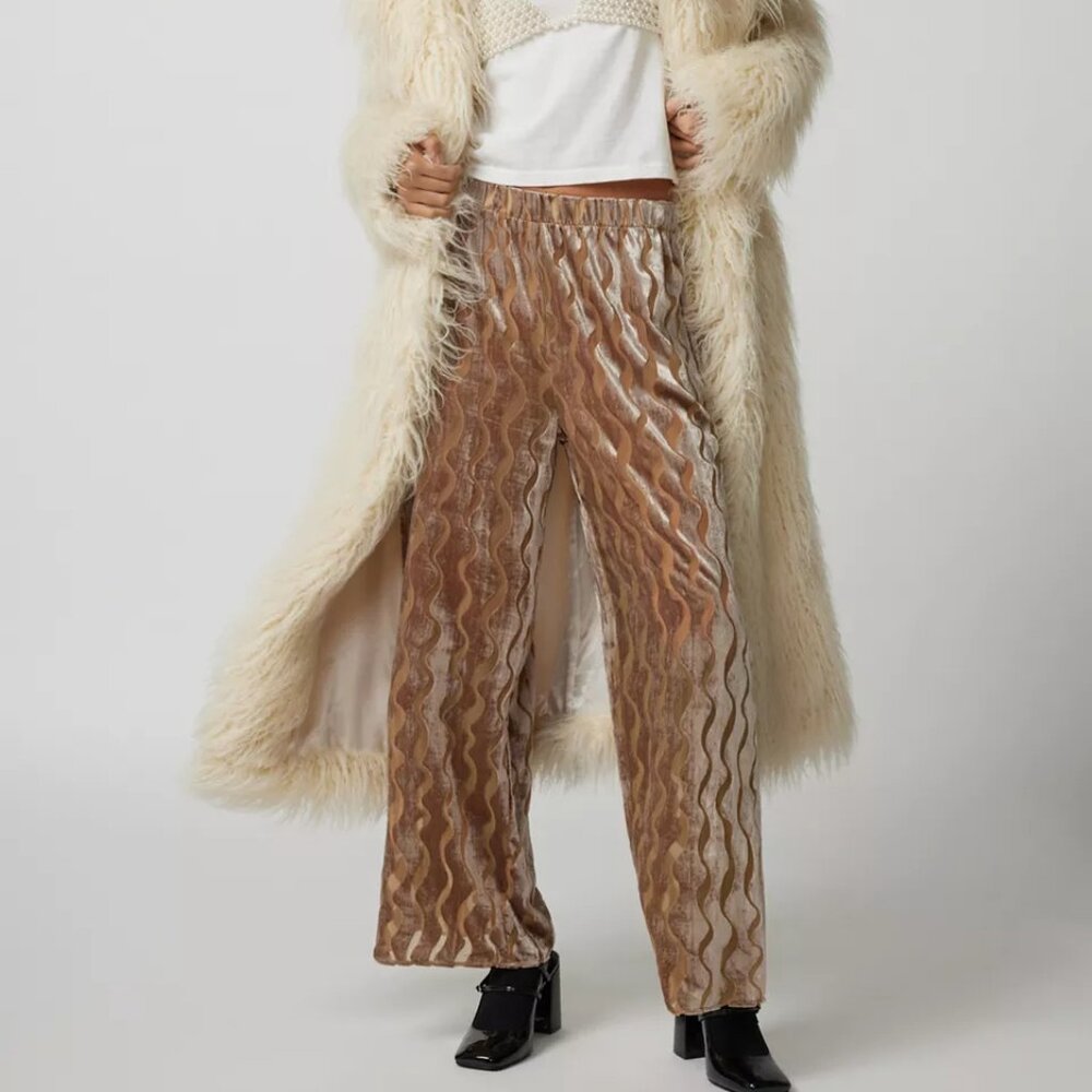 NWT Urban Renewal Party Remnants Bronze Velvet Burnout Pants